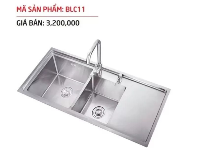 Chậu rửa bát ĐÚC 2 hố 1 bàn BLUWARE BLC11