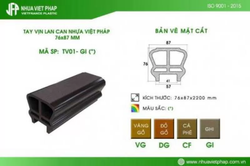Tay vịn lan can gỗ nhựa TV01 Nhựa Việt Pháp