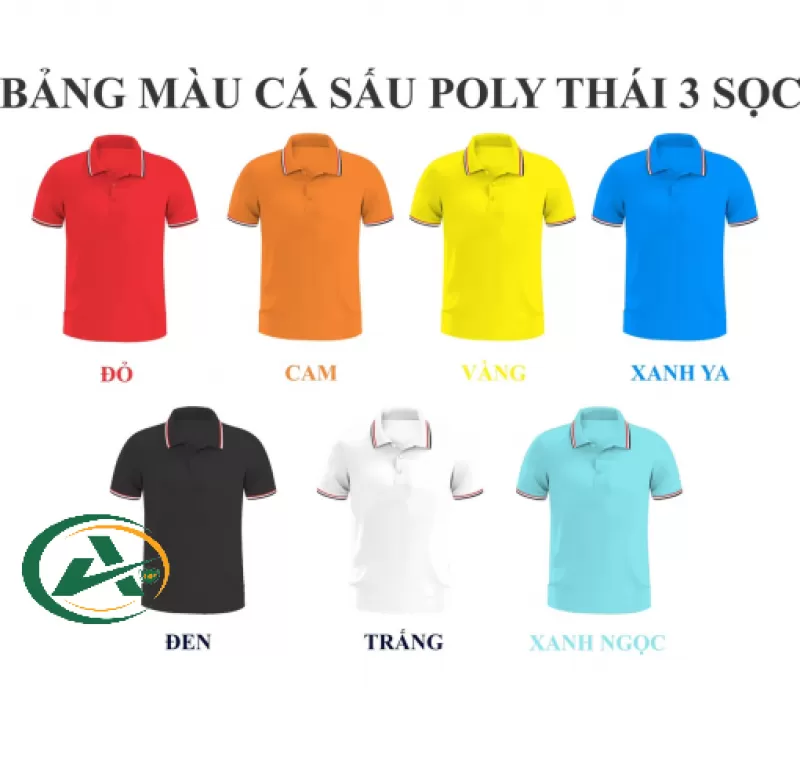 Áo thun cổ trụ 3 sọc vải cá sấu poly thái 