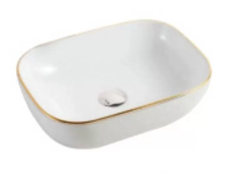 Lavabo vuông viền vàng