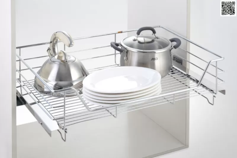 Giá Xoong Nồi Eurogold Inox Nan Âm Tủ - Gắn Cánh, Ray Giảm Chấn 